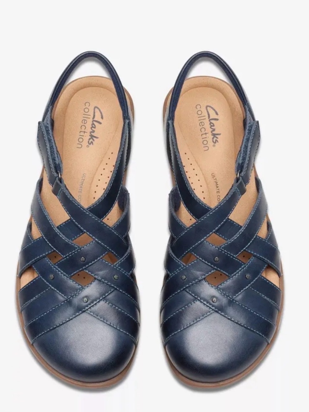 Clark’s Elizabelle Sea navy blue leather comfort fisherman sandal. Size 9 Wide